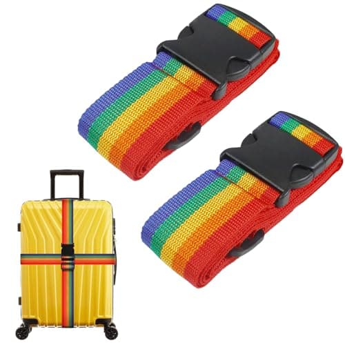 Heavy Duty Luggage Straps for Suitcases Packing Belts Travel Accessories Adjustable Bag Strap (Rainbow, 2pcs)