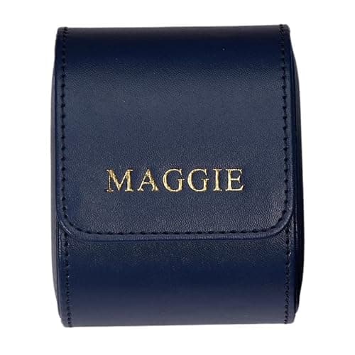 Personalised Single Watch Roll Travel Case, Blue PU Leather, 55mm Width, 8 x 10 x 7 cm