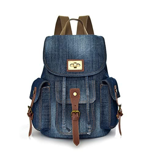 CHEREEKI Denim Backpack, Canvas Backpack for Work, Travel, School, 14 Inch Laptop, Large Retro Backpack for Women, Men, Blue, Blue, Taille unique, Retro