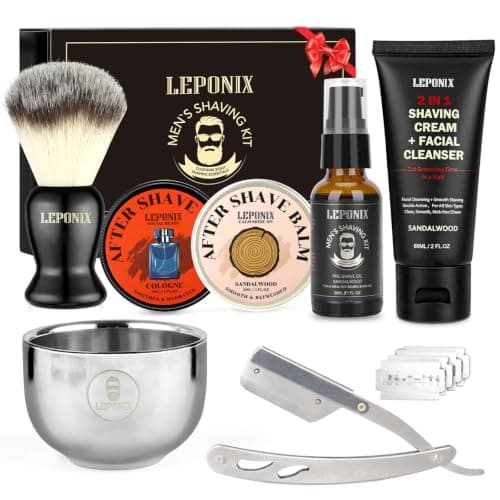 LEPONIX Men's Traditional Shaving Kit Gift Set with Aftershave Balm