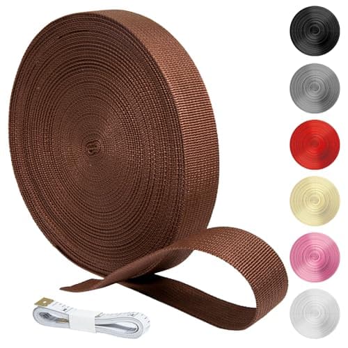 KINETOX 20m Brown Webbing Strap 20mm Polypropylene Webbing Strap Heavy Duty Anti-Slip UV Resistant Twill Tape Fabric for DIY Enthusiasts Campers to Repair Bags Pet Leashes Camping Gear Luggage