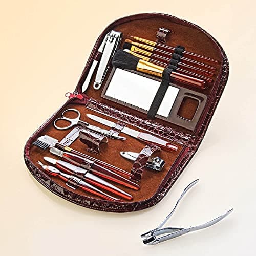 Coopers of Stortford - 18-Piece Beauty Care Kit, Travel Manicure Pedicure Set with Makeup Brushes & Mirror in Luxury Case