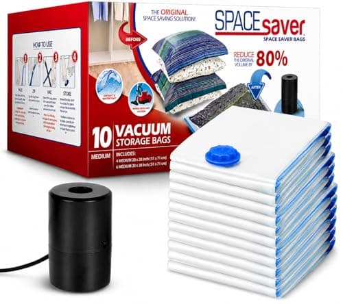 Spacesaver 10 Pack Medium Vacuum Storage Bags for Comforters, Blankets & Clothes – Compression Bags with Electric Pump – Space Saver Bags for Bedding, Moving, Travel & Organization