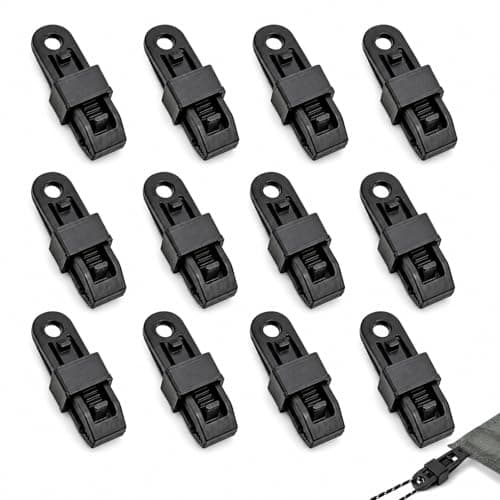 LKTFATD 12 Pcs Heavy Duty Tarpaulin Clips, Crocodile Mouth Tarp Clamps with Stainless Steel Springs, Durable Tent Fasteners for Camping, Caravan, Garden & Outdoor Use