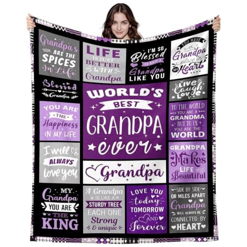 HYEPNED Grandpa Blanket, 40" x 50" Soft Flannel Personalised Blankets for Grandfather, Warm Cozy Fluffy Blanket World's Best Grandpa Ever Gifts, Grandfather Life Blankets for Papa