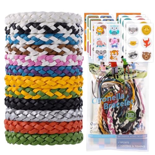 Mosquito Repellent Bracelet 12 Pack Adjustable Leather Band + 60 Patches Natural Insect Repellent Stickers, DEET-Free Outdoor Insect Repeller Bracelets for Adults Kids Family Travel