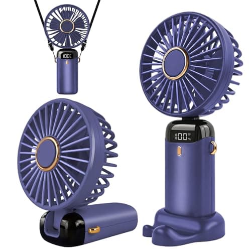 Jsdoin Hand Held Fan,Portable Handheld USB Rechargeable Fans with 5 Speeds,Battery Operated Mini Fan Foldable Desk Desktop Fans with LED Display for Home Office Bedroom Outdoor Travel (WathetBlue)