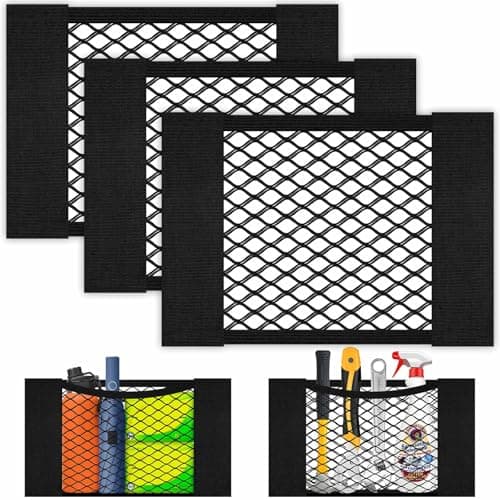 AOOWU Car Boot Storage Net 3 PCS, Black Magic Adhesive Mesh Cargo Net, Elastic storage Net for Van, Caravan, Trunk, Cargo, Camping, Car Organiser Essentials, Car Back Rear Trunk Seat Mesh Net, 30x25cm