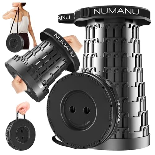 NUMANU - Enhanced Foldable Stool 2025, maximum 272.2 kg, adjustable height retractable telescopic seat, portable foldable stool, travel chair, foldable camping seat or footrest