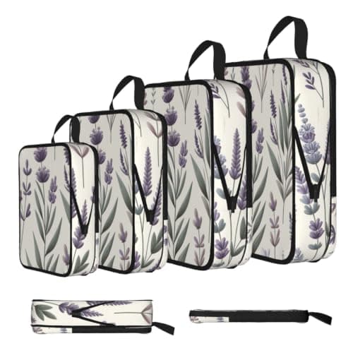 Vortithora 4 Set Lavender-Flower-Pattern Compression Packing Cubes
