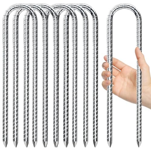 AVOFOREST 7 Pack Tent Pegs Metal Heavy Duty,12 Inch Ground Pegs,Galvanised Steel U Shaped Trampoline Pegs Ground Anchor Pegs for Outdoor Camping,Trampoline,Swing,Canopies