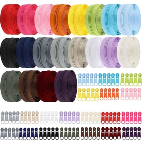Exquilnova Zips for Sewing,60M 20 Colors Zipper,Sewing Accessories Zip Repair Kit with 100 Sliders,Nylon Invisible Zip for DIY Craft Projects,Skirts,Bags,Cushions,Luggage Accessories(10Dark+10Light)