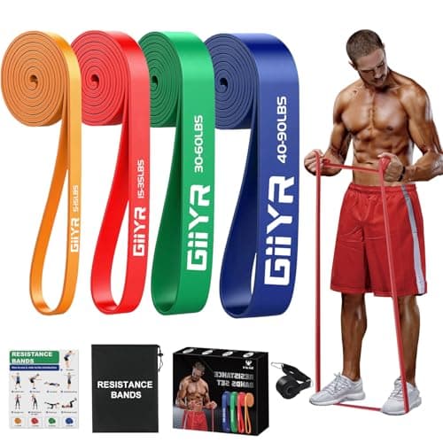 Resistance Bands Set for Men & Women - 4 Levels Exercise Band with Door Anchor, Pull Up Bands for Strength Training, Stretching, Powerlifting, Home Workouts, and CrossFit (5-90LBS)