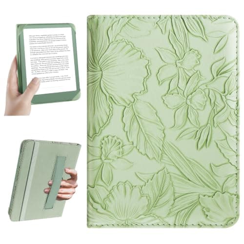 HoYiXi Universal Case for 6.8 Inch 7 Inch Kindle eReaders Compatible with Paperwhite/Kobo/BOOX T68/iReader Ocean,6.8-7" eReaders Protective Case Cover Elastic rope,Green, Green leaves