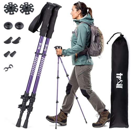 Trail Telescopic Walking Poles, 2 Pack, Adjustable 65–135cm, Purple