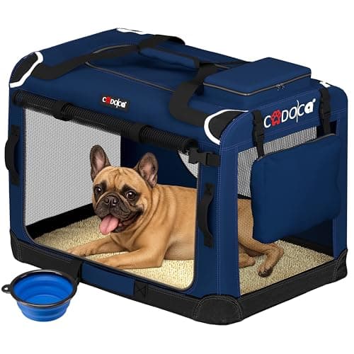CADOCA Dog Crate Carrier, Car Foldable Travel Cage + Bowl, M Navy Blue