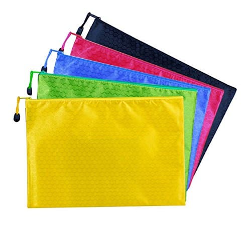 SamIdea 5-Color Canvas Zipper File Bags 5 Pieces, A4 Size Plastic Waterproof Document File Folder Bag Organizer