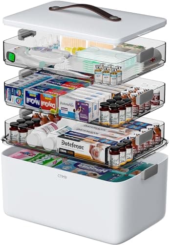 CTIME Medicine Storage Box with Leather Handle,4-Layer Medicine Box