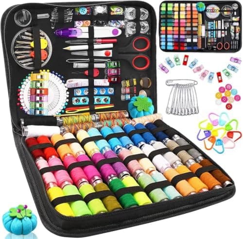 Zorvida Sewing Kit for Beginners and Adults, Portable Needle and Thread Kit for Clothing Repair, Gift for Mom Grandma Girls, Dorm Essentials (Black)