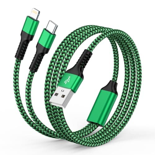 1.2 M Green Nylon 2 in 1 Multi Charger Cable with Type C & Lightning Port