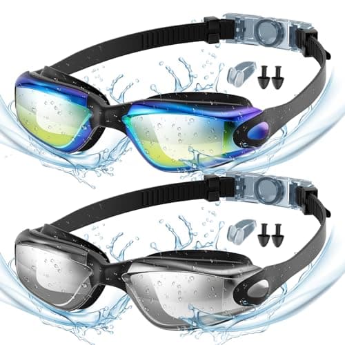 Yomisee Swimming Goggles 2 Pack, Swim Goggles with Nose Clip & Earplugs Anti Fog No Leaking Clear Vision for Adult Women Men