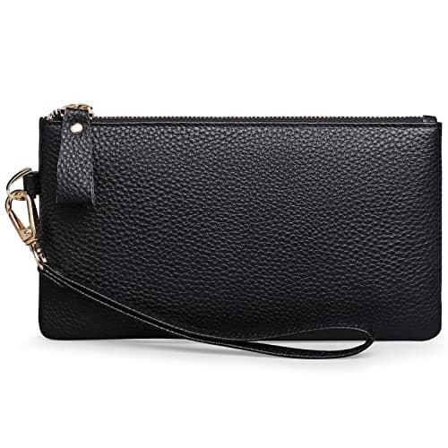 SENDEFN Women's RFID Blocking Genuine Leather Wristlet with Strap and Zip Coins Pocket
