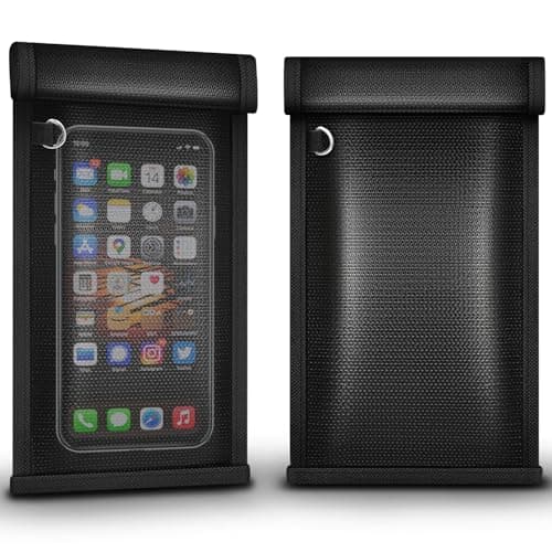 Eongreat Military Grade Faraday Bags for Phones, Fireproof & Waterproof Signal Blocking Pouch for 5G/WiFi/GPS/RFID, Anti-Hacking Go Dark Blocker Bag for Smartphones and Car Keys, 2 Pack (Black)