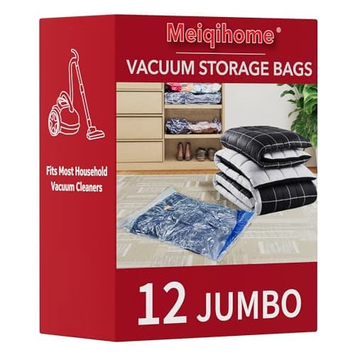 Vacuum Storage Bags 12 Jumbo, Space Saver Sealer Bags, Airtight Compression Bags for Clothes, Pillows, Comforters, Blankets, Bedding