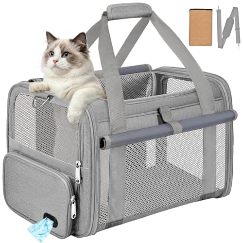 BTNEEU Soft Sided Cat Carrier Bag Airline Approved Large Pet Carrier Portable Dog Carrier Ventilated Foldable Pet Travel Carriers Bag For Cats/Small Dog With Shoulder Strap & Washable Mat (Grey)
