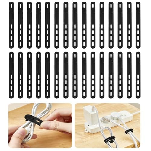 30 Pack Reusable Silicone Cable Ties Clips, Black Organiser