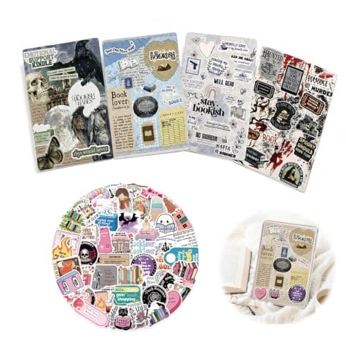 UZYXC 4 E Reader Cardstock Inserts and 50 Reading Stickers, Decorative Accessories Compatible with Kindle Paperwhite Clear Cases, Personalised Bookish Designs for Home and Travel
