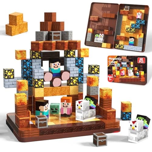 Magnetic Blocks, 60PCS Toddler Travel Toys with Metal Box, Chicken Knight Magnets Building Blocks Tiles Cubes Construction Sensory Toys for Kids Boys Girls Ages 3 4 5 6 7 8 9 10 Birthday Xmas Gifts
