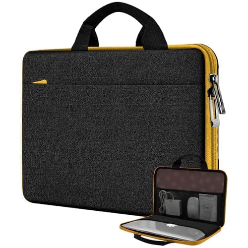 Hseok Laptop Case 13.3-14 inch Sleeve, TSA Computer Handbag Water-Resistant and Shockproof Bag Compatible with MacBook Pro/Neo 14", Mac Air/Pro 13.3" and 13"-14" Notebooks Chromebooks,Black-Yellow