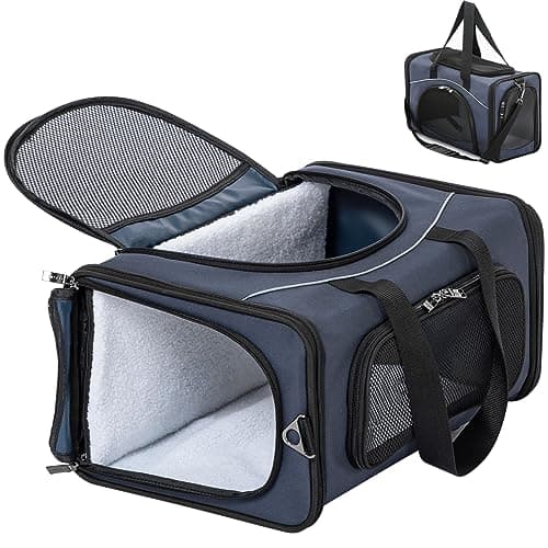 Petsfit Airline Approved Cat Carrier,Soft Travel Carrier for Small Dogs, Two-Way Placement Cat Bag Soft-Sided Airline Pet Carrier for Kittens, Puppies up to 15 Lbs, Navy Blue