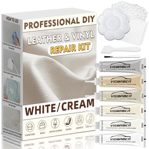 Cream Leather Repair Kit for Furniture, Vinyl Repair Kit for Car Interior, Sofa, Purse and Jacket, Restore Any Material with Super Easy Instructions to Fix Scratches, Tears, Holes, Peeling