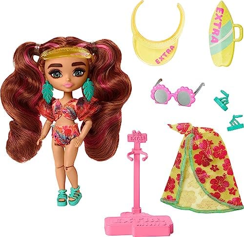 Barbie Extra Minis Travel Doll with Beach Fashion, Barbie Extra Fly Small Doll, Tropical Outfit with Accessories, HPB18