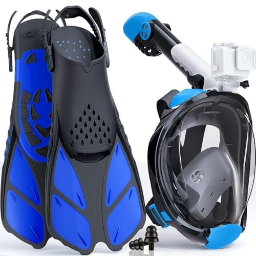 Lealinga Snorkel Set Adults, Full Face Snorkel Mask with Flippers