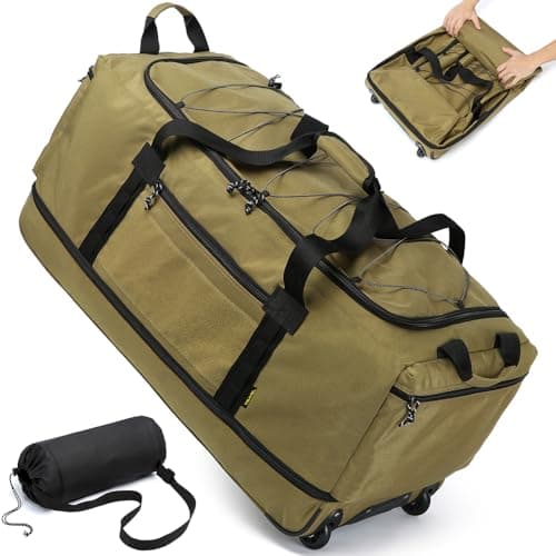 Laripwit Foldable Duffle Bag with Wheels 130-170L Expandable Giant Rolling Duffel Bag 36'' Extra Large Wheeled Holdall for Travel Heavy Duty Collapsible Soft Hand Luggage for Camping Storage, Brown