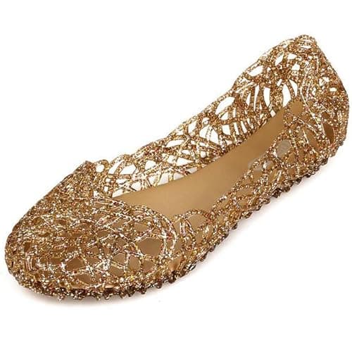 MOTIVE LIFE Vamp Net Soft Women's Slip-On Sandals,Gold,4 UK