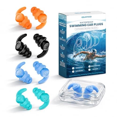 Waterproof Swimming Ear Plugs for Adults, 4 Pairs Reusable Silicone Swimmer Earplugs, Ear Protection for Showering Swimming Bathing Surfing and Other Water Sports