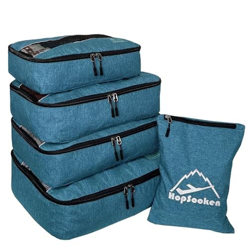 Hopsooken 5 Set Packing Cubes for Travel Large Suitcase Luggage Organizer Bags Travel Accessories Vacation 4 Cubes 1 Laundry Pouch Bag, Snow Teal, L