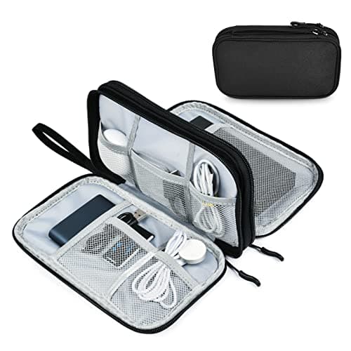 AMFUN Hard Drive Case, Universal Cable Bag with Inner Compartments Mesh Pockets, Portable Organiser Bag for Electronics Accessories, Black Travel Bag Carrying Hard Case (L)