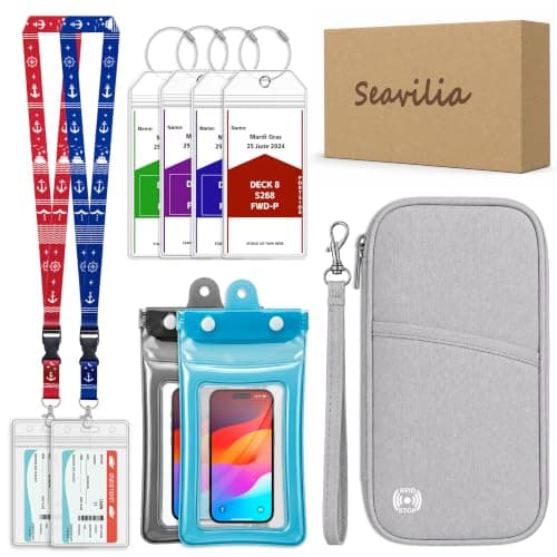 SEAVILIA Cruise Essentials 2026 Cruise Must Haves Kit, Passport Holder, ID & Boarding Documents Holder, Lanyards, Luggage Tags, Waterproof Phone Pouches,Travel Essentials