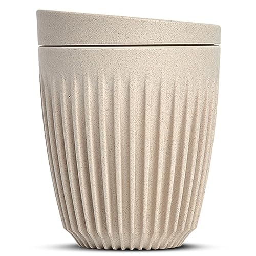 HUSKEE Coffee Cups with Lids - Reusable Coffee Cup with Unique Fins for Espresso, Cappuccino, Americano, Mocha - Insulated & Portable Latte Cups Made with Repurposed Coffee Husks (Natural, 8oz)