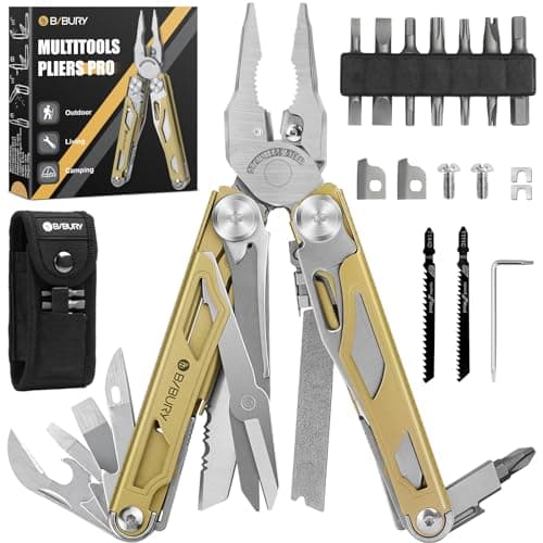 BIBURY Multitools, Multi Tool Foldable Pliers Screwdriver-Gold BI2045D Pro