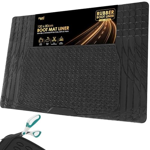 Nyxi Rubber Car Boot Mat Liner (120cm X 80cm) Universal Non-Slip Deep-Dish Heavy-Duty Rubber for Cars SUV Truck and VAN, Waterproof, All Weather