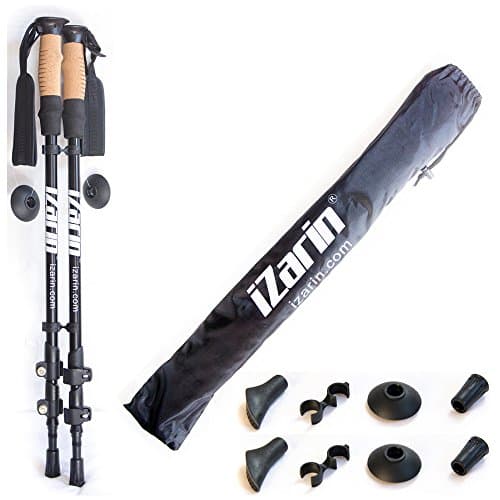 iZarin® Pair of Telescopic Aluminium Nordic Walking Poles Trekking Hiking Sticks with Carry Travel Bag & Extra Accessories Rubber Tips/Lightweight for Backpacking Mountaineering Climbing Men & Women