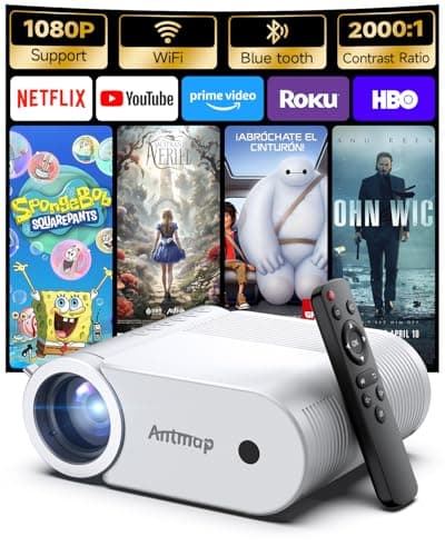 Mini Projector With WiFi 6 and Bluetooth 5.4, 400 ANSI Projectors 1080P, Home Cinema 4K Support Outdoor, 200” Display Screen, Compatible with Smartphone/HDMI/USB/TV Stick
