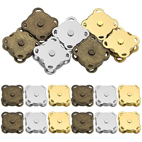 Prasacco 12 Sets Magnetic Buttons Button Magnets Clasps Bag Closures Fastener Magnetic Snaps for Purses Handbag Clothing Sewing Craft, 15mm 3 Colors, Silver