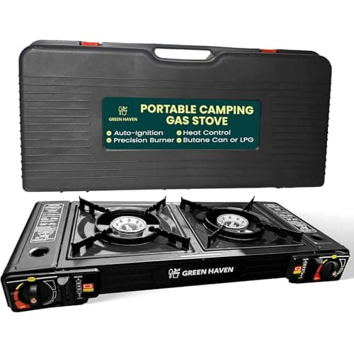 Green Haven Camping Stove Double Burner | Portable Gas Cooker & Ignition